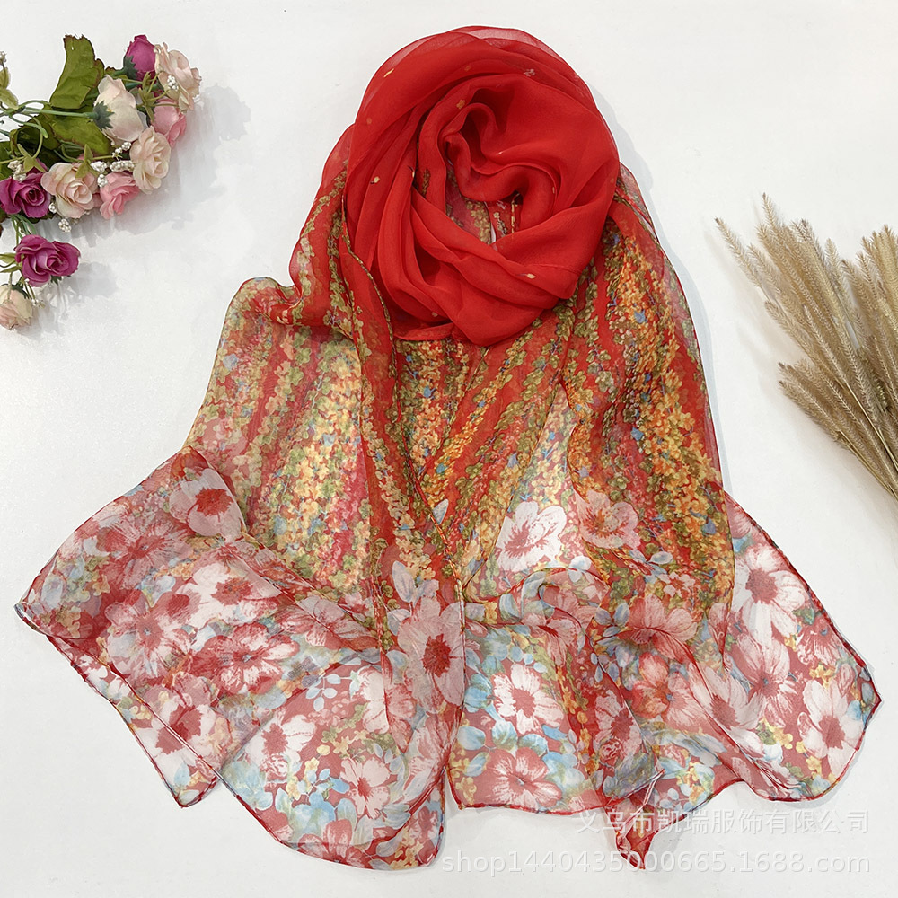 K970New all-match printed spring and autumn thin wisteria flower Georgette scarf female decorative sunscreen silk scarf wholesale long scarf