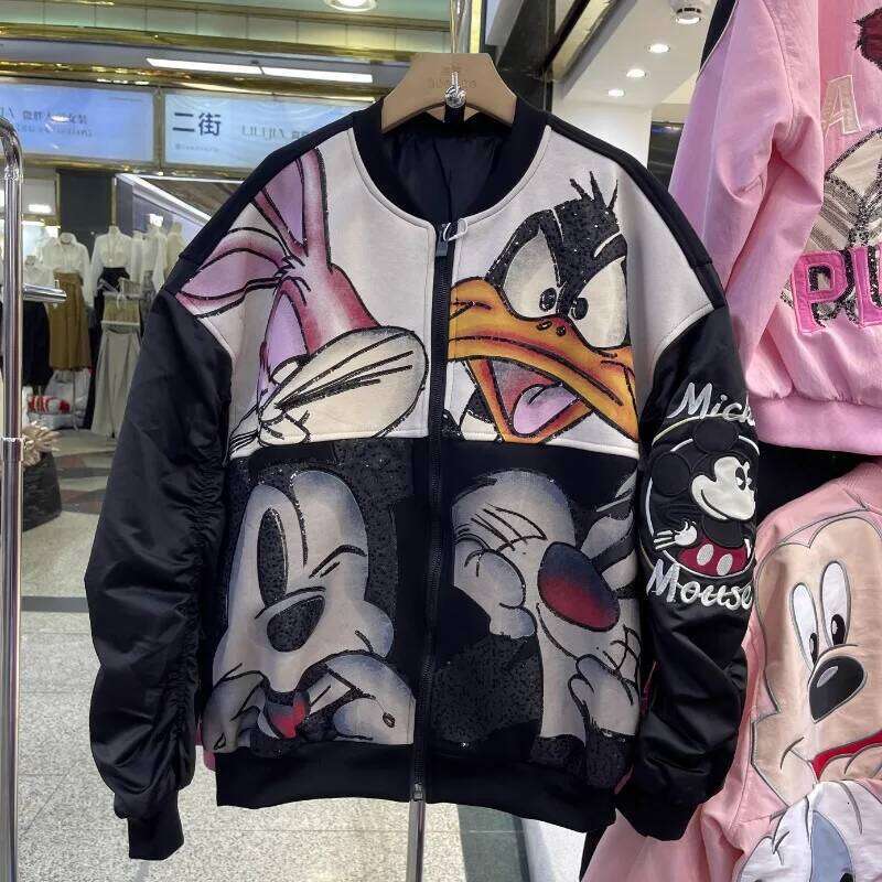 Fashion Kawaii Long Sleeves Jaquetas Women's Spring New Heavy Industry Embroidered Baseball Jersey Oversized Short O-neck Jacket