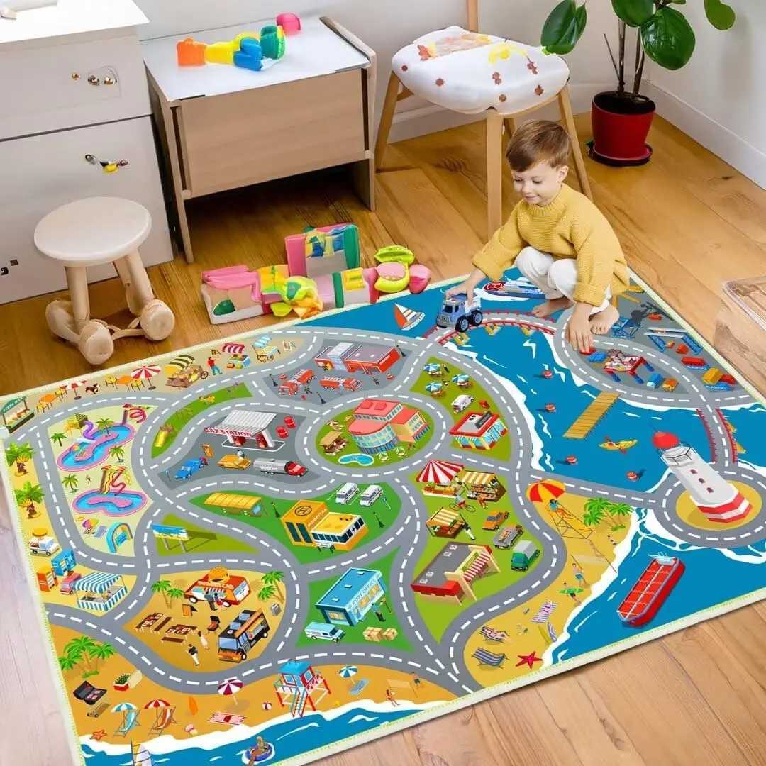 Car Play Mat for Boys and Girls Highway City Traffic-Themed Rugs for Kids Toy Cars Kids Rugs for Playroom Non-Slip Kids Play Rug y250609ZWEL