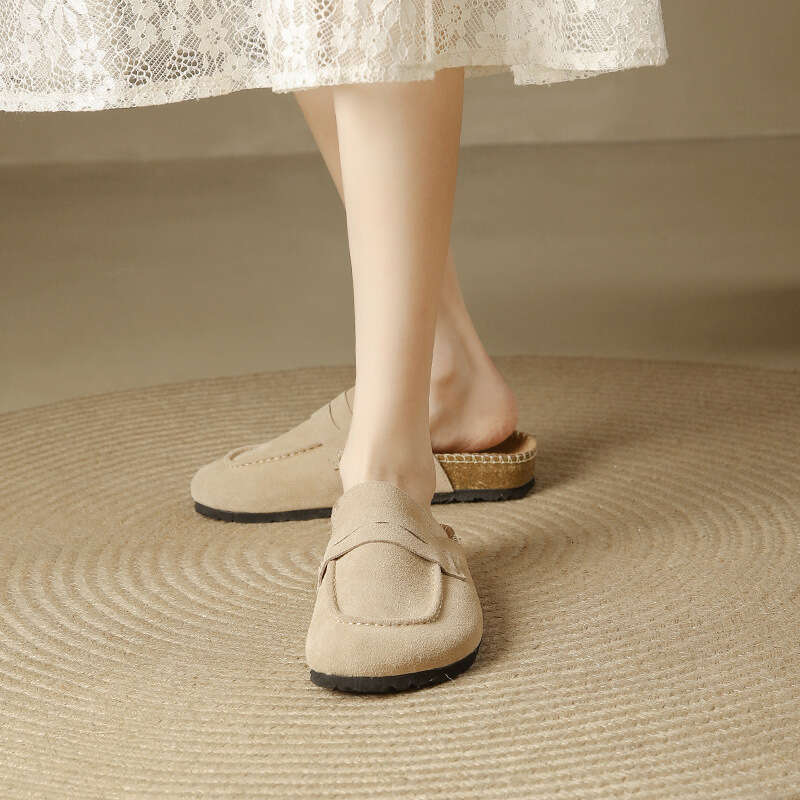 2025 Spring/Summer New Korean Buckle Strap Toe Shoes Women, Half Mules, Open-Back Slip-On Sandals for Outdoor Wear