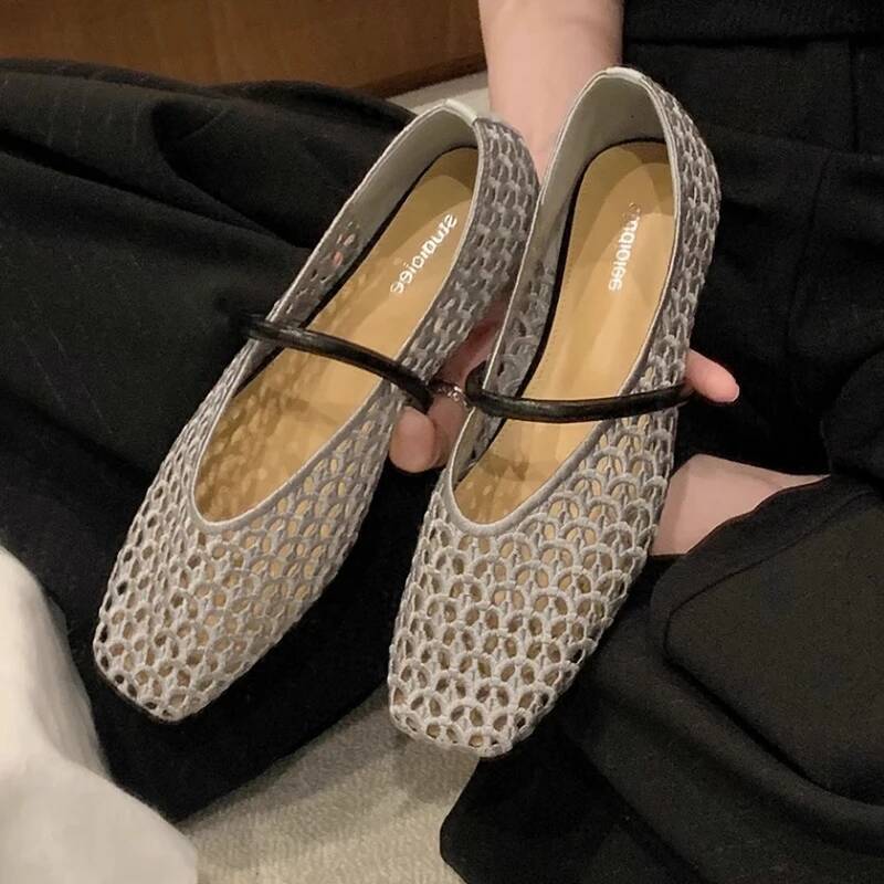 Square Toe Mesh Women Ballet Flats Sandals Summer 2025 New Designer Casual Loafers Mary Janes Shoes Zapatillas Sandalias