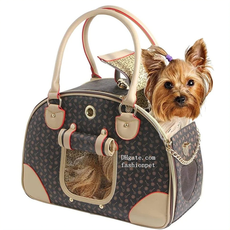 Luxury Pet Carrier Cat Carrier Bag Puppy Small Dog Carrier Waterproof PU Leather Carrying Handbag with Breathable Mesh for Outdoor Travel Walking Hiki