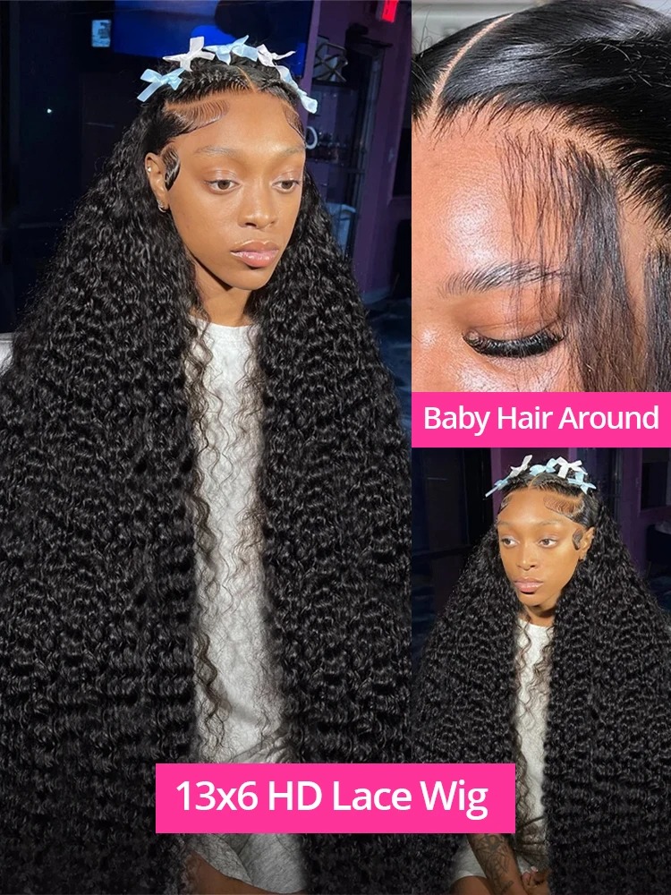 30 40Inch Curly Wigs 13x6 HD Transparent Lace Frontal Human Hair Deep Wave Frontal Wig 250% Density Raw Hair Brazilian For Women Synthetic