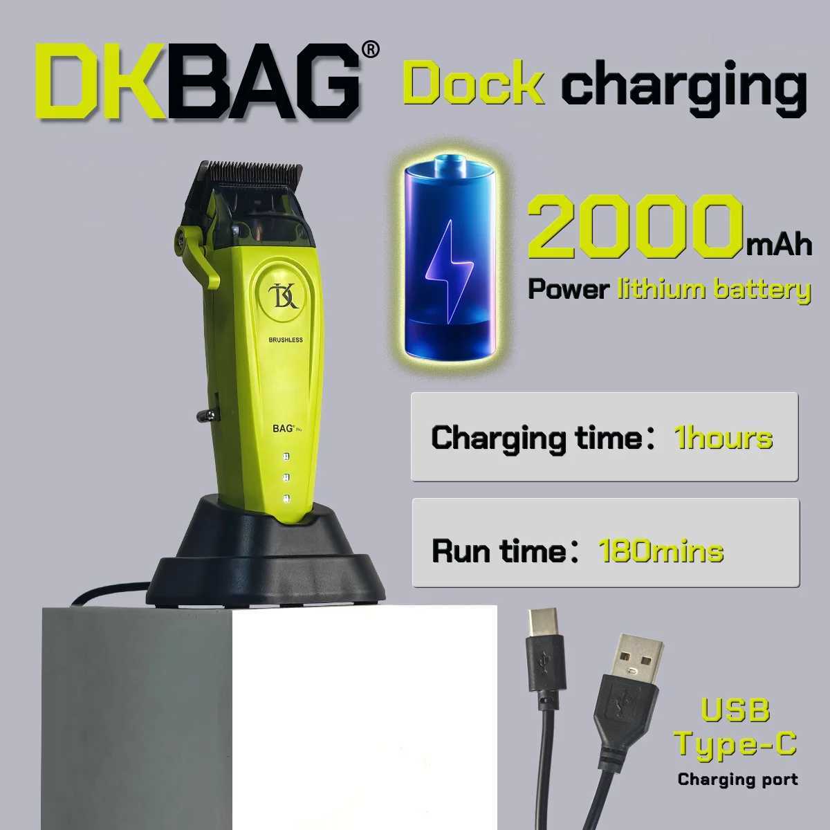 Professional BRDCLIP DK-079 Brushless Motor 7200RPM All metal Electric Hair Clipper DLC FADE Blade Charging Base Ultrathin Blade W250609
