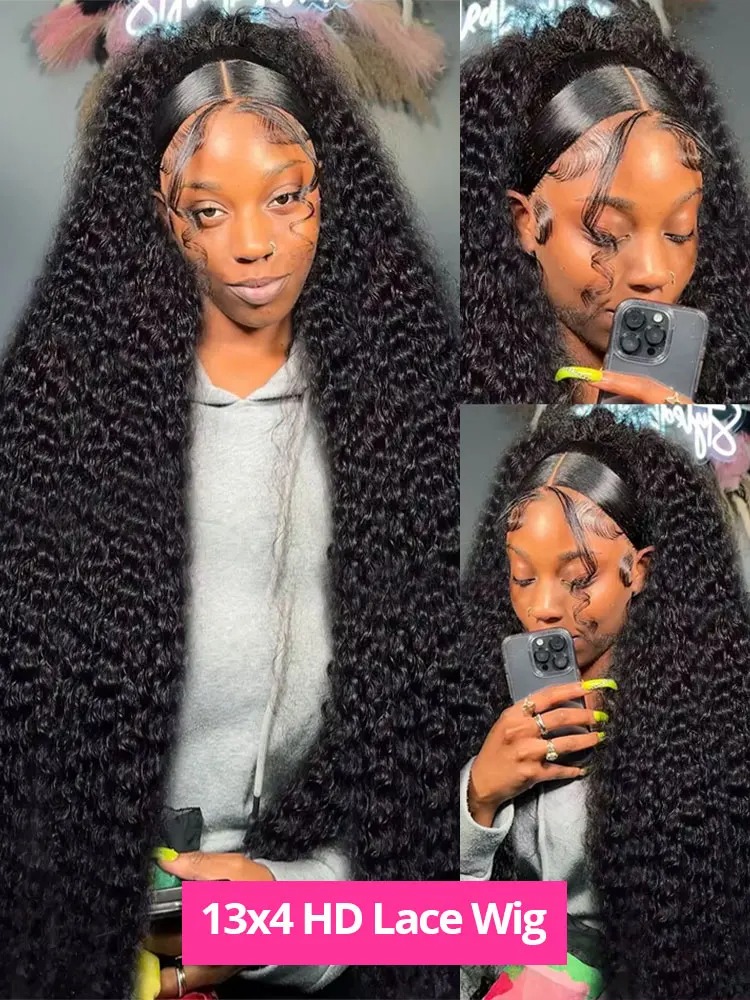 30 40Inch Curly Wigs 13x6 HD Transparent Lace Frontal Human Hair Deep Wave Frontal Wig 250% Density Raw Hair Brazilian For Women Synthetic