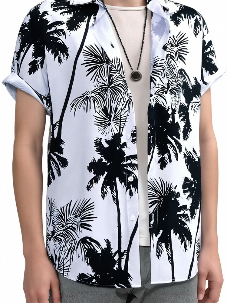 Hawaiian Shirt Man Print Casual Thin Beach Slim Fashion Shirt High Quality Black Social Vintage Funny Oversized Clothes 250606