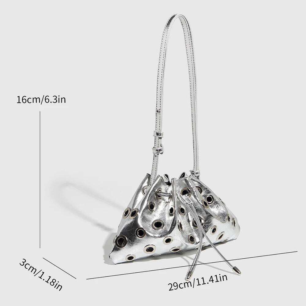 Women Metal Stud Y2k Shoulder NEW hot Large Capacity Retro Hollow Drawstring Crossbody Bag Shopping Vacation Handbag