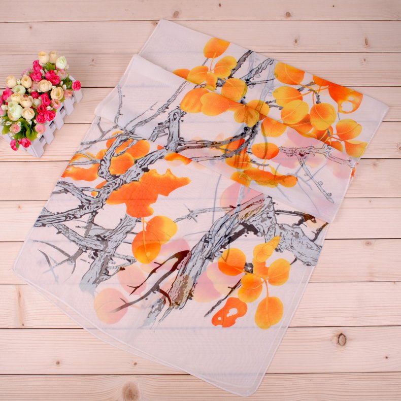 K971 Spring and summer new chiffon ladies long silk scarf wholesale tree branch nut print scarf factory direct sales