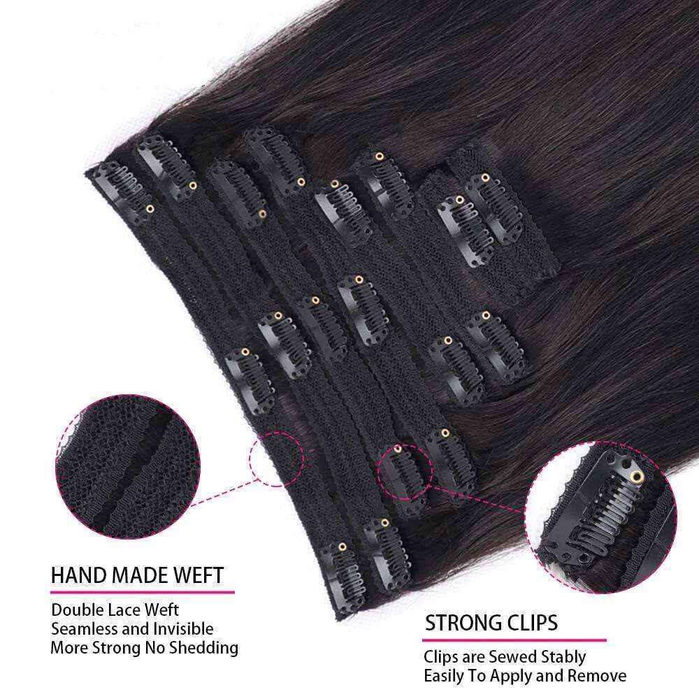Black Brazilian Straight Clip in Extensions Remy Natural Color Human Hair 24 26inch Full Head Set for Women