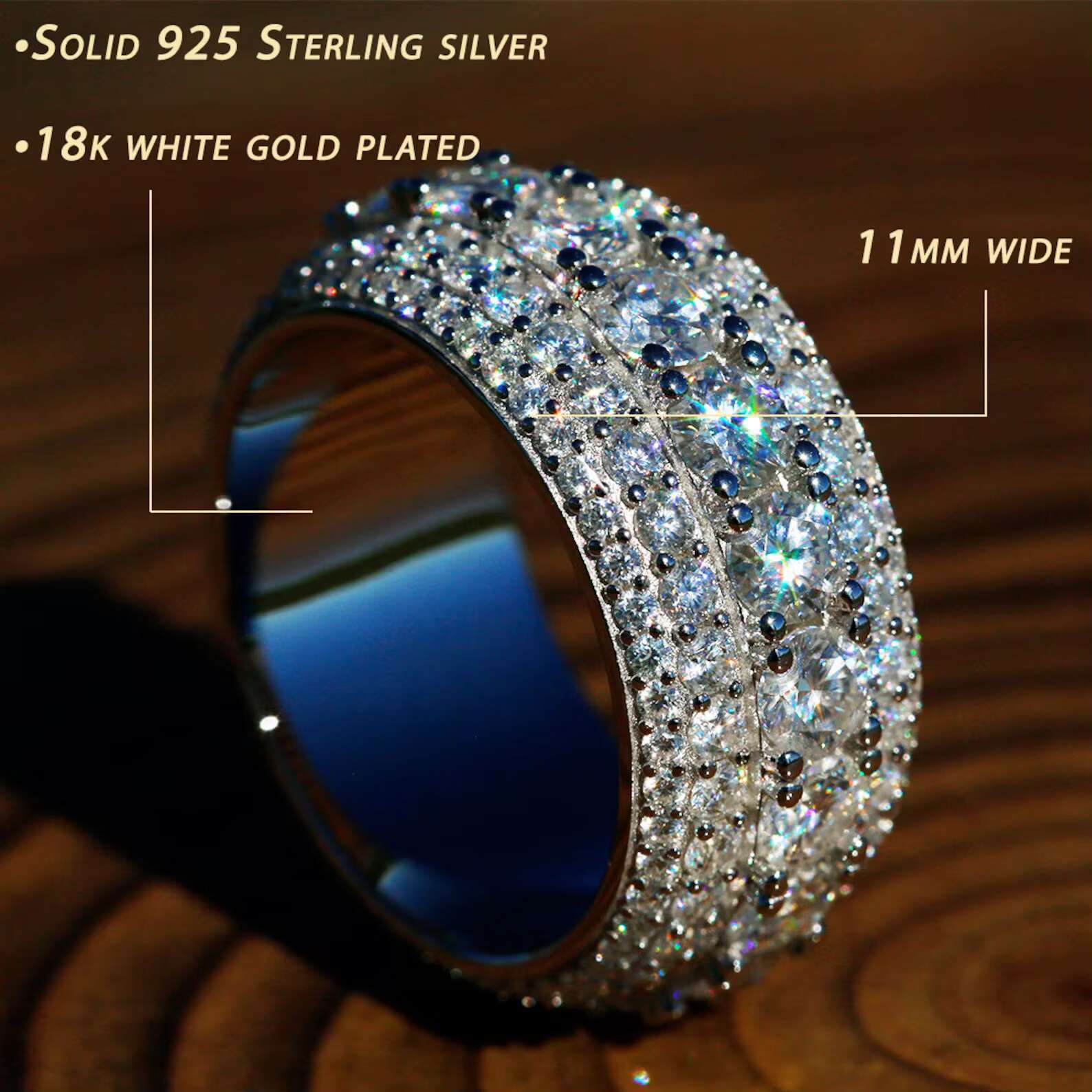 Custom Hip Hop Iced Out Moissanite 925 Silver Ring Dazzling Sparkly Diamond Eternity Band Ring for Men Engagement Wedding Gift