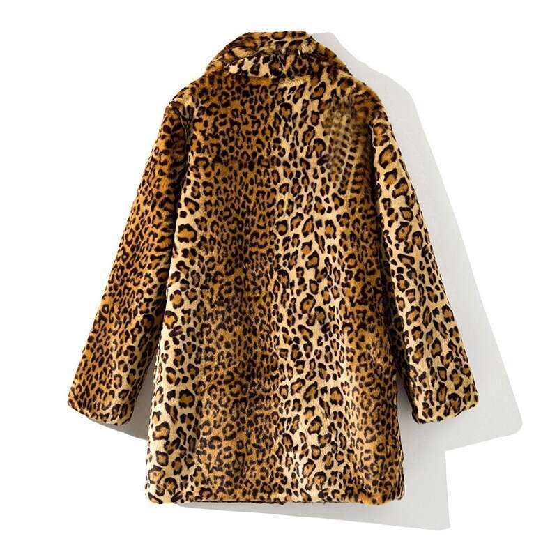 New Faux Fur Korean Style Women's Mid-Length Blazer With Sexy Leopard Print And Suit Collar