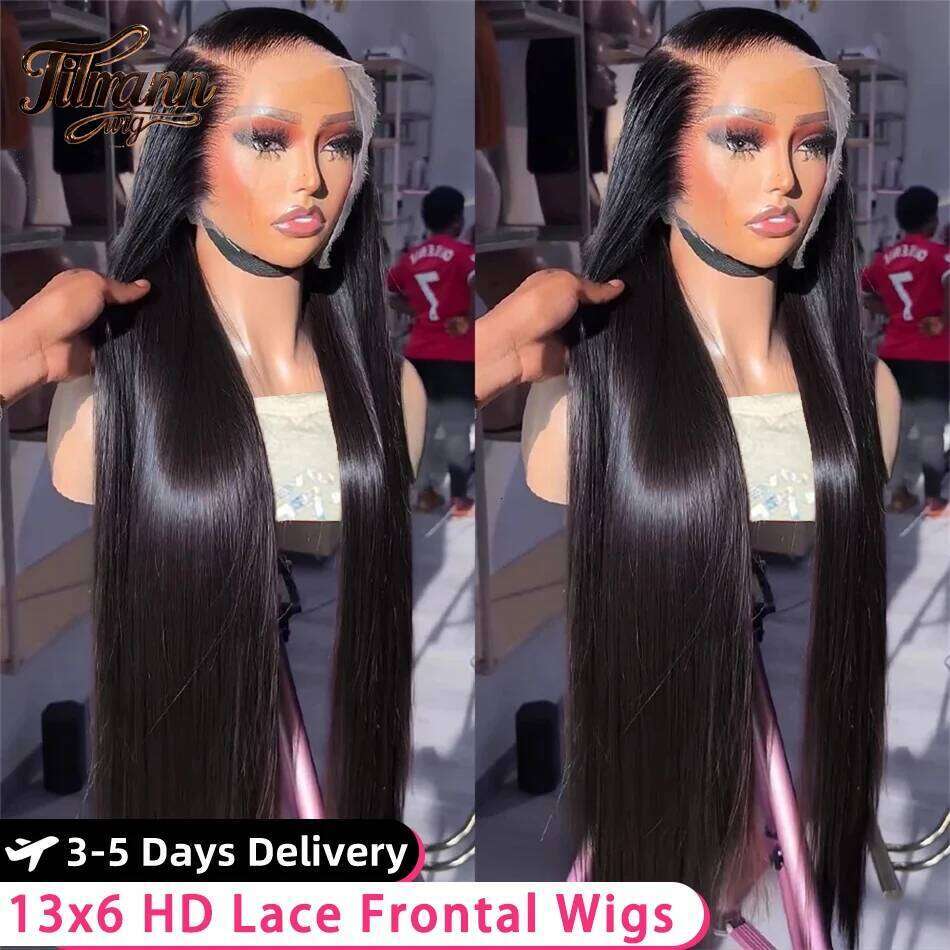 250 density Human Hair Brazilian Hd Transparent Straight 30 40 Inch 13x6 Lace Front wig 360 Wigs For Women 4x4
