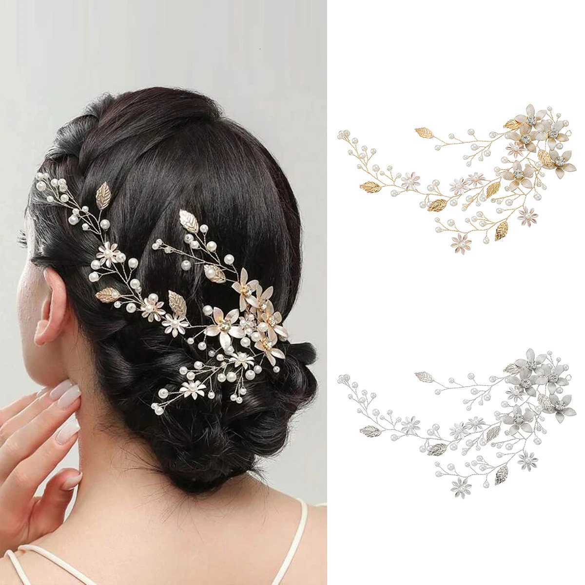 Handmade Blossom Headpiece Pearl Rhinestone Bridal Wedding Hair Bands Vine Metal Leaf Flower Headpiece Jewelry Hair Accessories 250610