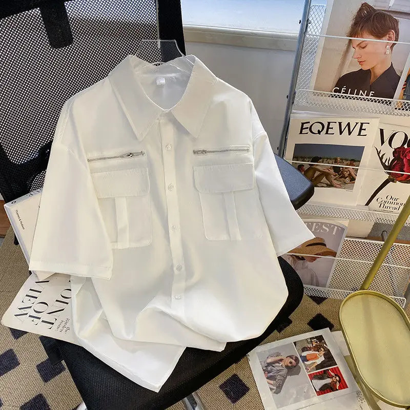 Working Short-sleeved Shirt Mens Summer High Street Niche High-end American Handsome Loose Casual Jacket 250610