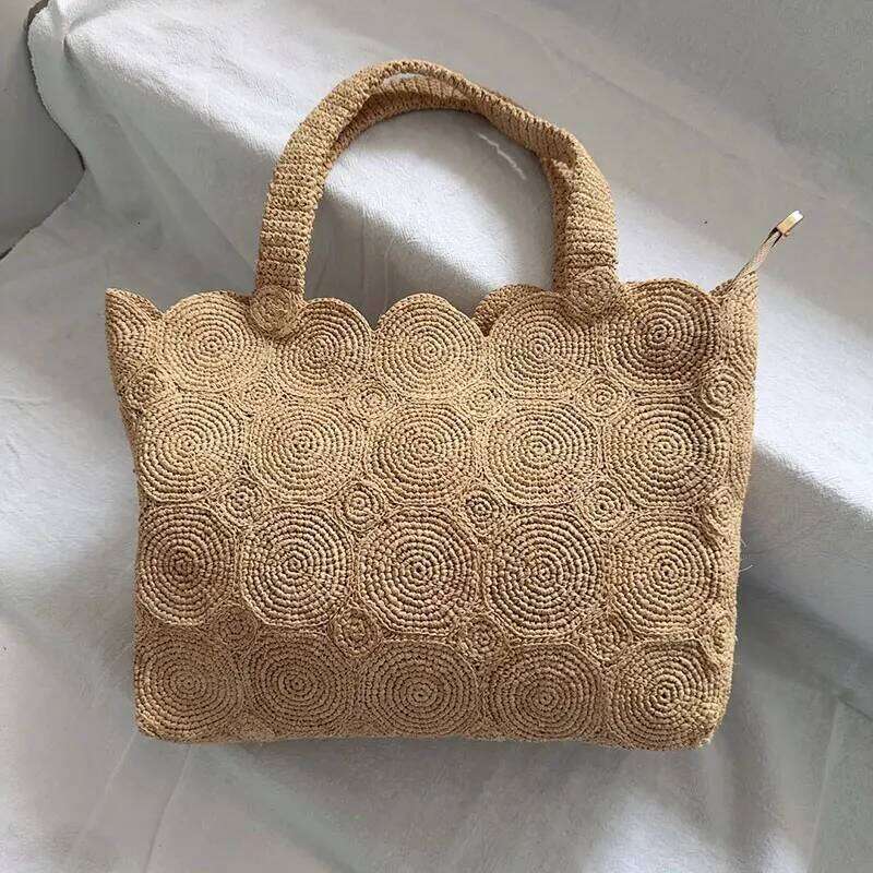 French Designer Style Romantic Raffia Grass Handmade Weaving Shoulder Bag Women Fashion Retro Underarm Handbag