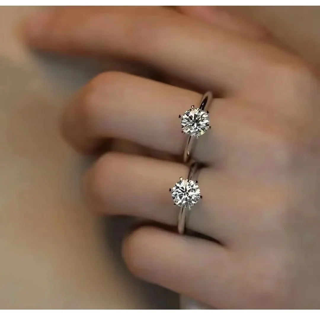 Solitaire ring Real 925 Sterling silver 1ct cz Engagement Wedding Band Rings for women Bridal Statement Party Jewelry 250610