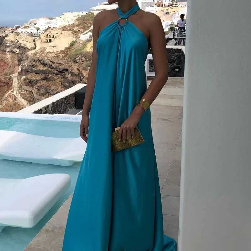 Elegant Summer Blue Suspenders Long Dress 2025 Fashion Women Casual Sexy Party Dress Backless A-line Evening Dress Vestido Robe XJ250610