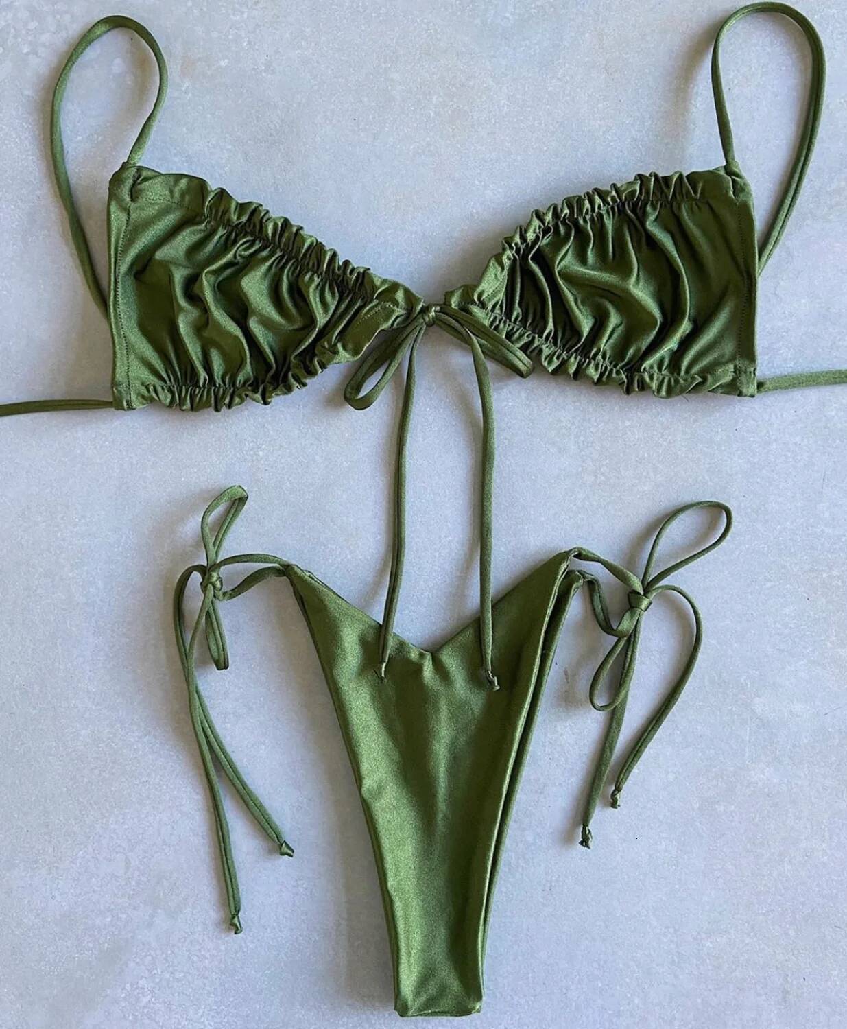 2020 women's loop strap double face plain swimsuit sexy bikini swimming pool party essential NEW