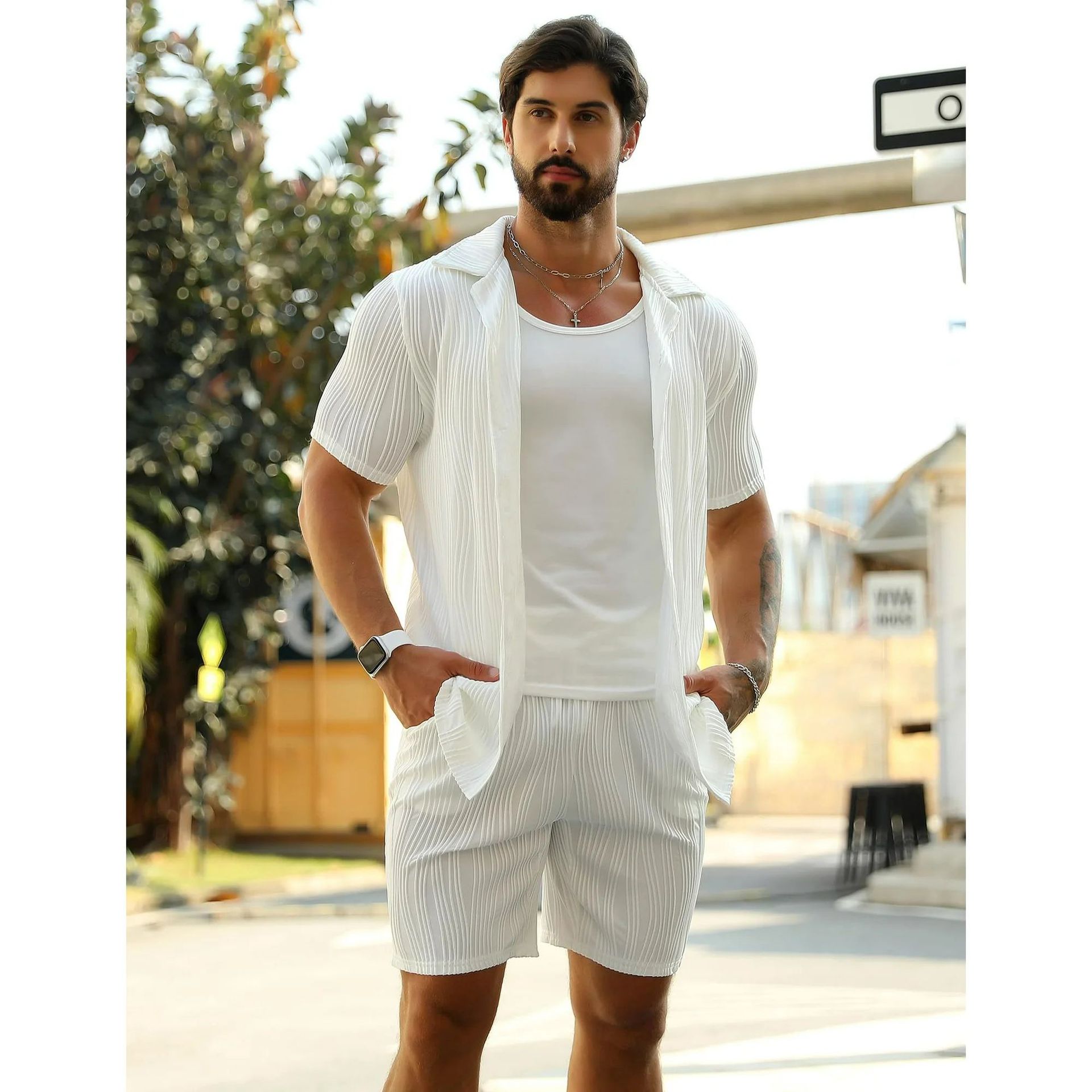 Mens Tracksuits Fashion T-Shirt Shorts Set High Quality Menswear for Casual Wear black white two piece sets shirts and short trousers sets