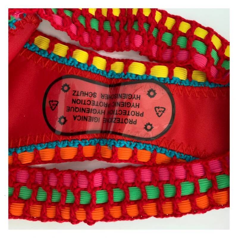 Women Boho Sexy Swimwear with Elastic Handmade Red Crochet Beachweaar 2 Pieces Bikini Set Poolside Wear Vacation Outfits