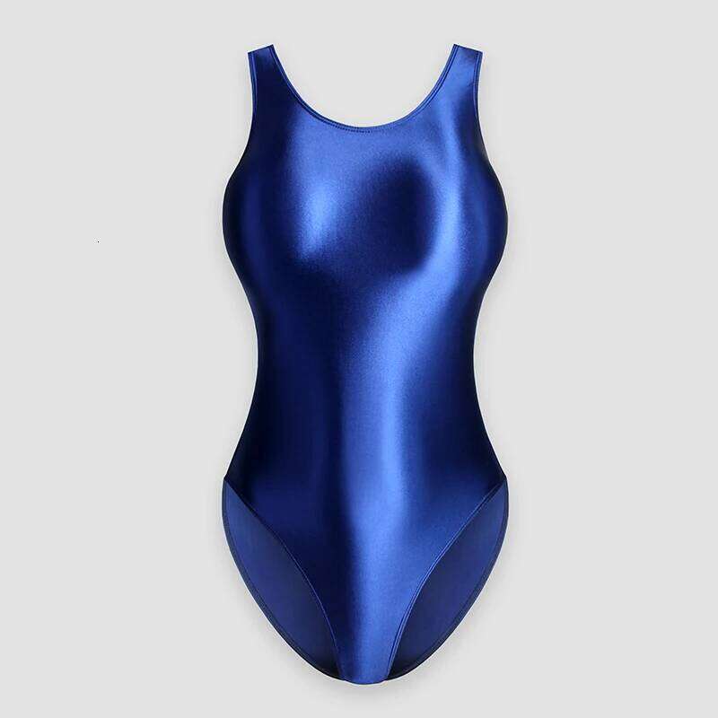 Japanese Satin Glossy Shiny Crotchless One Piece Swimsuit Sexy High-Cut Bikini Briefs Body Suits Silky Smooth Women Swim Wear