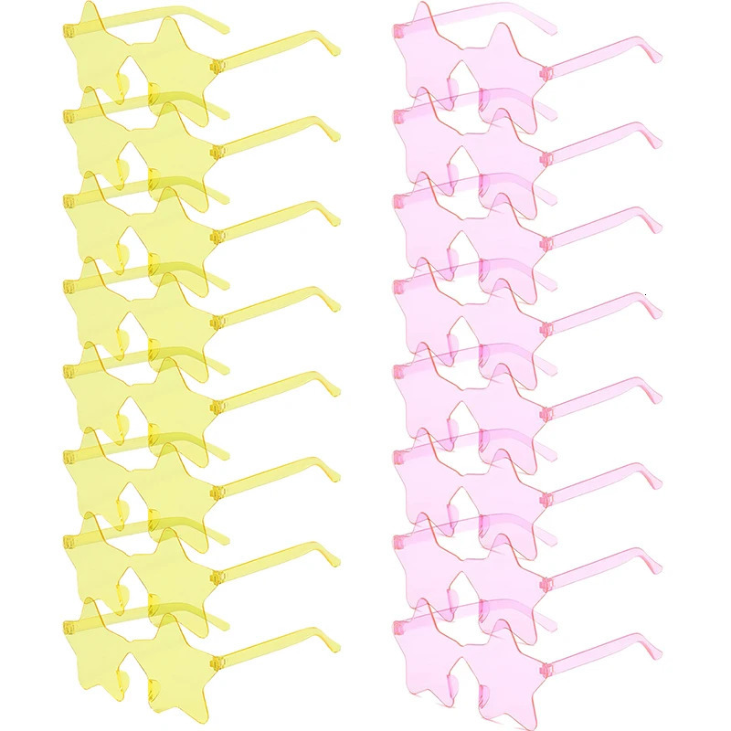 KAMMPT 16 Pairs Per Set Rimless Star Shaped Sunglasses Fashion Cute Candy Color Rave Shades Trendy Beach Vacation Sun Glasses 250530