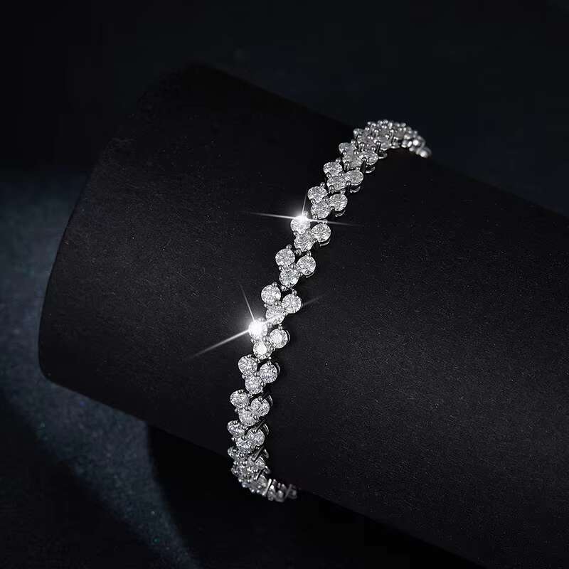 Best-Selling Full Diamond 2.5mm Round Irregular V-Shaped Bracelet - 925 Sterling Silver Moissanite Bracelet