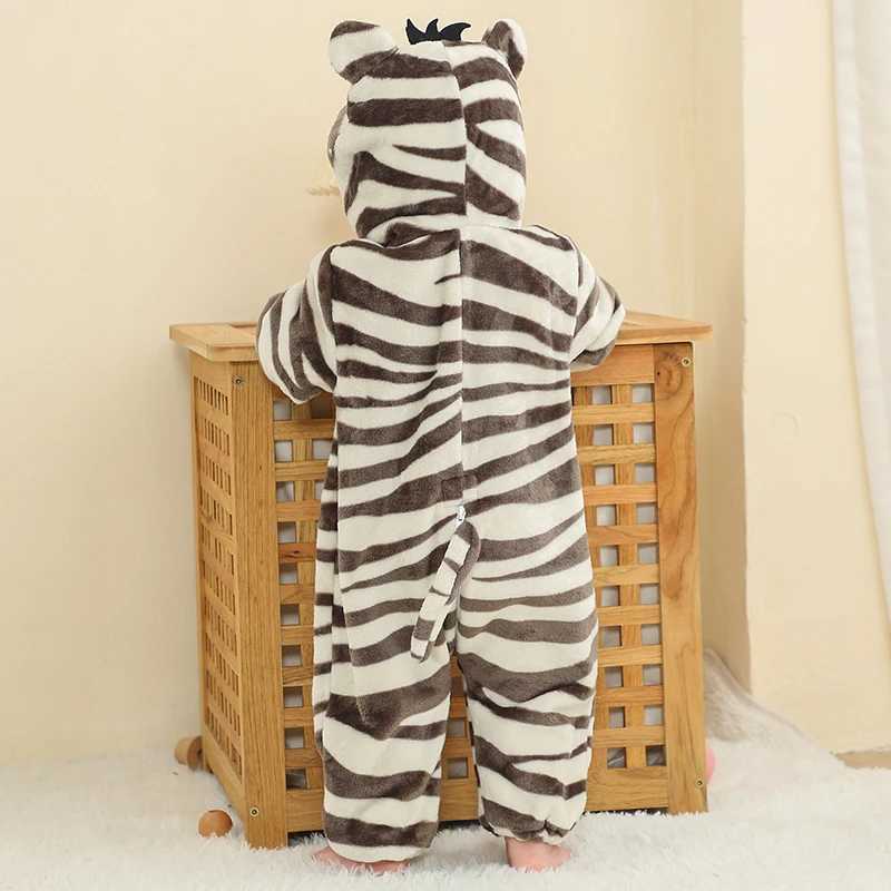 MICHLEY Halloween Cute Zebra Baby Rompers Winter Clothes Costume Flannel Hooded Bodysuits Pajamas Animals Jumpsuit For Girls Boy y250610V5K6