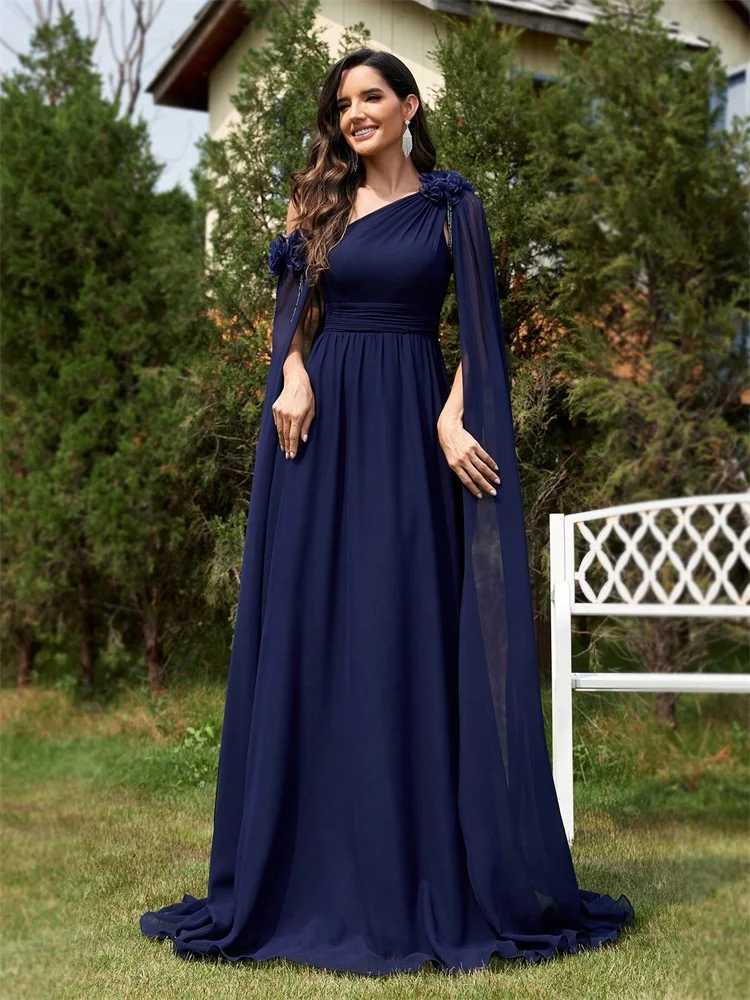 Luxury Chiffon Streamer Navy Evening Dress Long Elegant Dress Bridesmaid Party Prom Arabian Flower Cocktail Graduation Gowns XJ250610