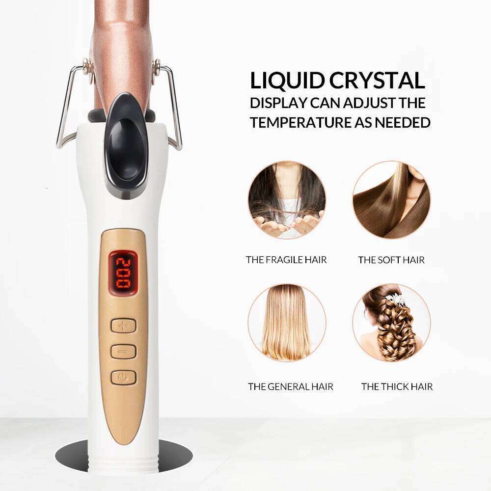 LCD Curlers Electric Single Tube Ceramic Glaze Pear Flower Cone Professional Roller Adjustment Temperature Hair Curl Irons Tools