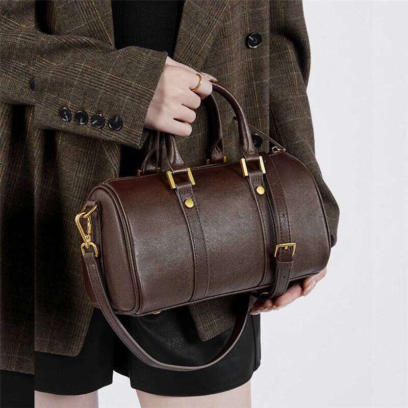 Toptrends Cow Genuine Leather Boston Small Tote Handbags For Women 2025 Designer Pillow Ladies Shoulder Crossbody Bags