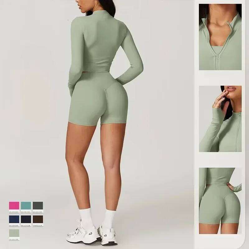 3Pcs Sports Workout Suit Quick-Drying Yoga Clothes Gym Sportswear Female Running Jackets Set Women