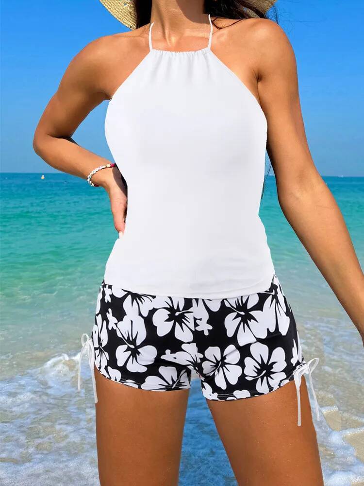 Beachwear Tankini Swimwear Women 2024 Bikini Set Woman Swimsuit Two-Piece Sleeveless Backless Bathing Suit Monokini Beach Shorts