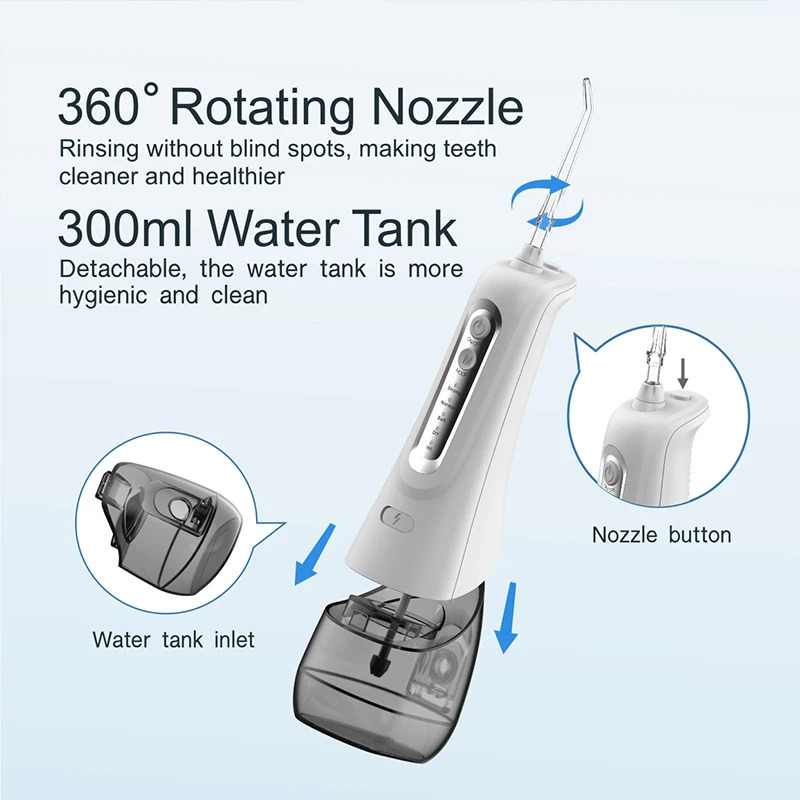 L9 Oral Irrigator USB Rechargeable Water Flosser Portable Dental Water Jet Floss Tooth Pick 4 Jet Tip 300ml 4 Modes Teeth Clean 250605