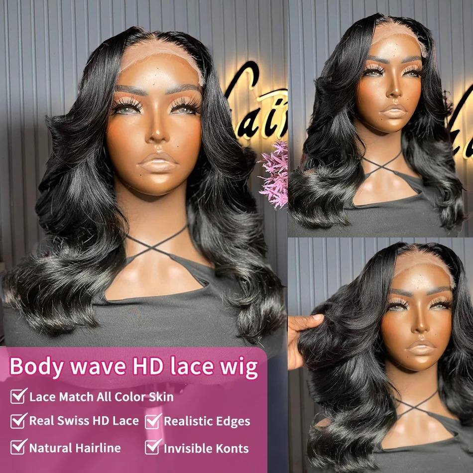 220 Density Body Wave Lace Front Wig Short Bob Human Hair Wig 13x4 Transparent Lace Frontal Wigs HD Pre Plucked Lace Wig For Women Ready To Wear