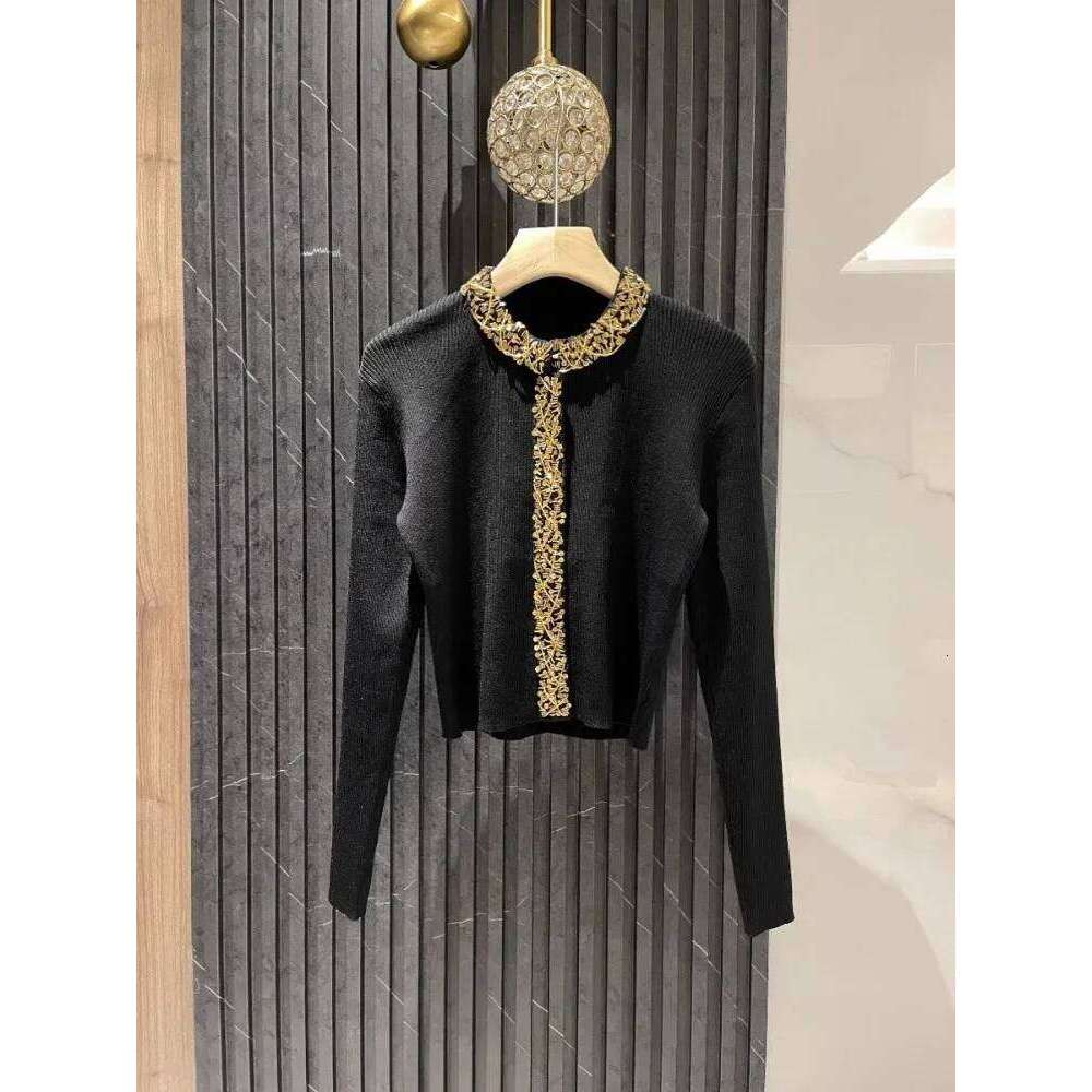 Autumn New Women Short Style Slim Fit Sequined Beading Knitted Jacket Sweater Cardigan Fashion Knitwear O Neck Long Sleeve Tops