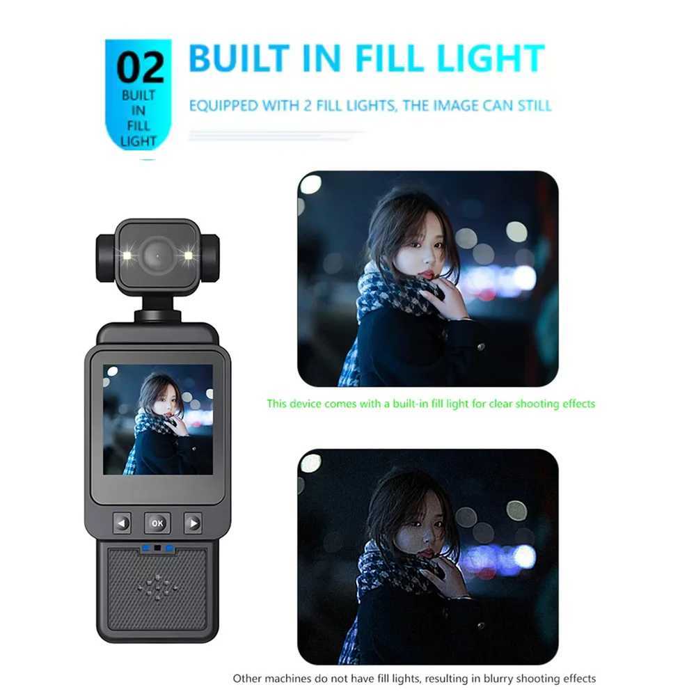 128GB Handheld Action Camera Wifi Pocket Camera HD Display WiFi Wireless Video Recorder Built-in Fill Light 180rotate Sport Cam R250610