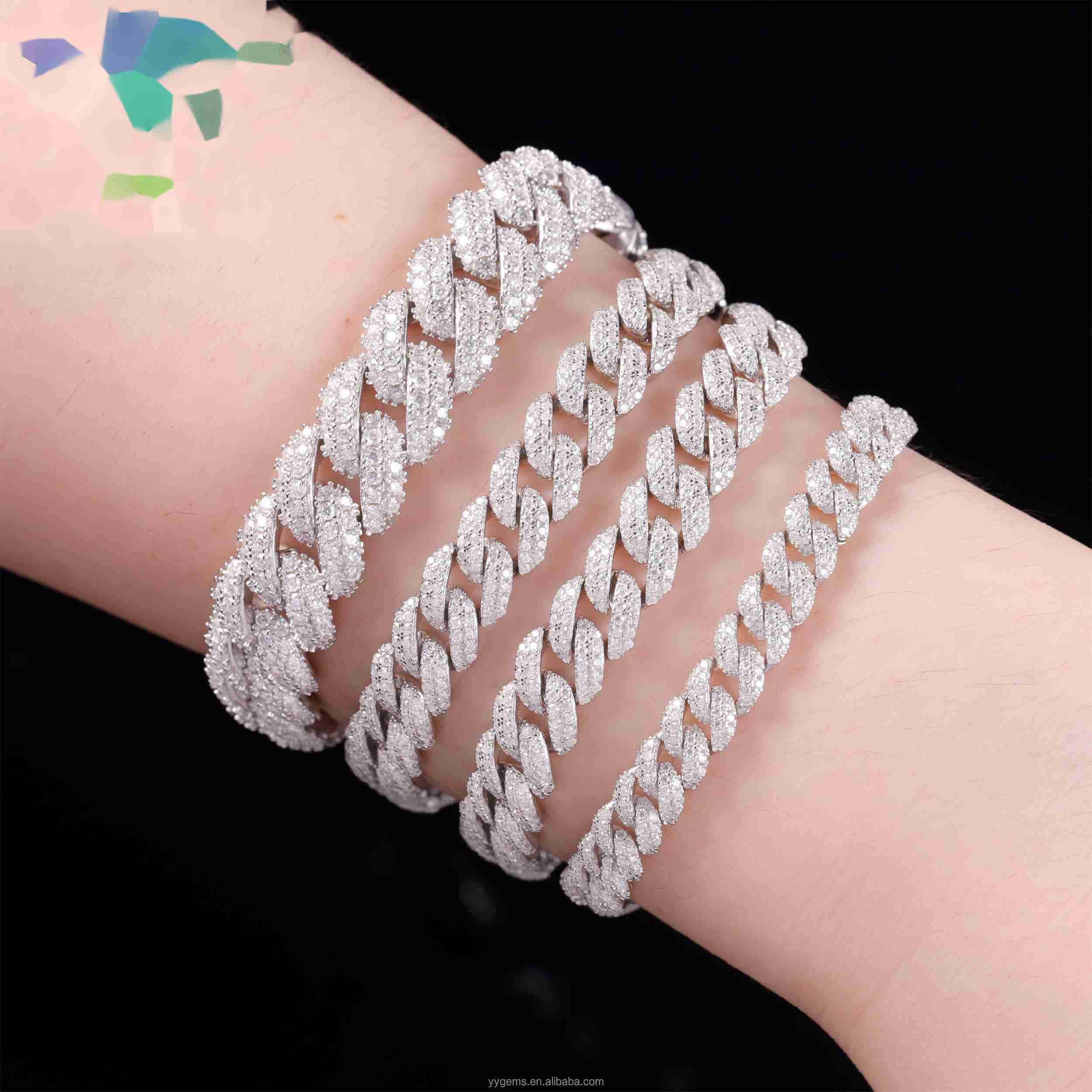 Fast Shipping Moissanite Diamond Hip Hop Jewelry 925 Sterling Silver 6mm 9mm 13mm Iced Out 2rows Cuban Link Chain Men Necklace OACOCA