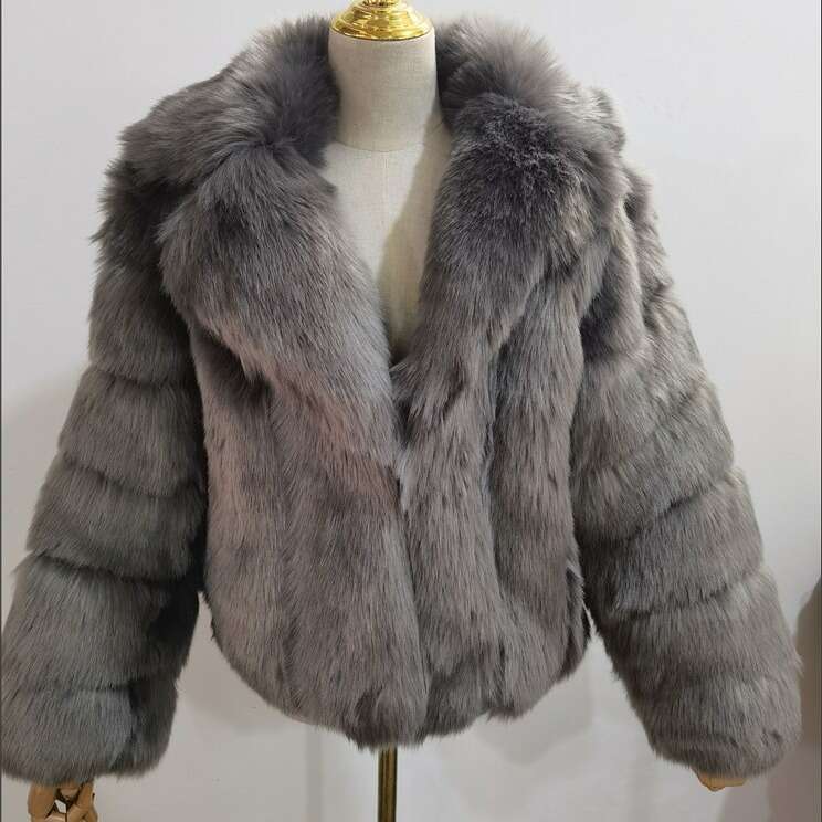 Fox Women's Fashion 2023 Autumn Winter Faux Fur Coat With Blazer Collar