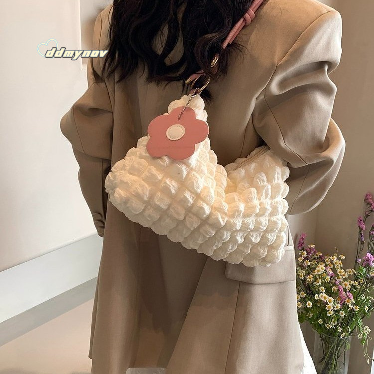 Bubble Flower Cylinder for Women 2024 New Korean and Japanese Style Girl Textured Shoulder Handheld Lunch Shopping Bag ddmynov