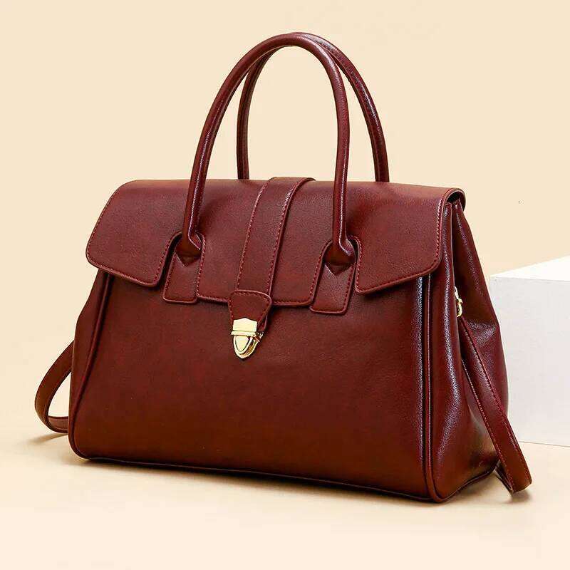 2025 Vintage Leather Tote For Women Spacious Designer Work Bag Water-Resistant Office Briefcase Commuter Travel Handbag