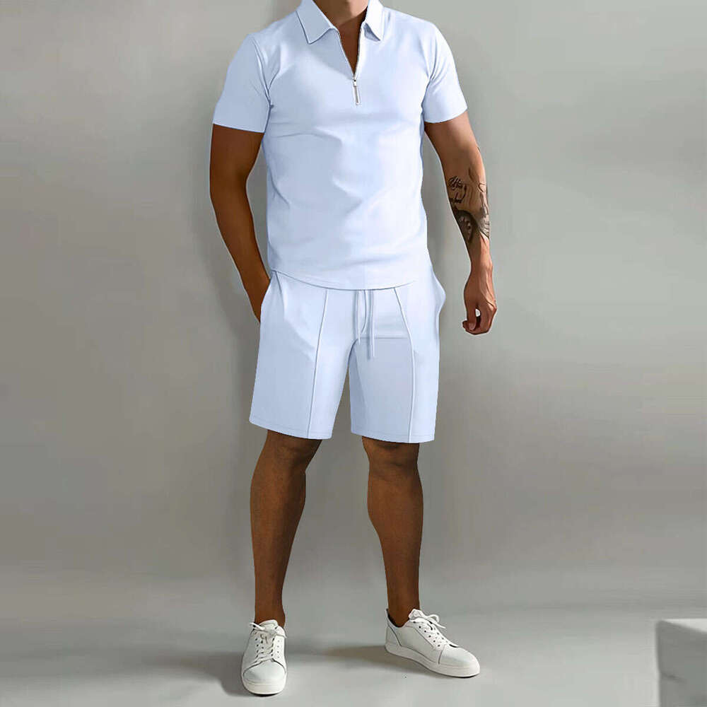 Summer New Men's Polo Casual Loose Short Sleeve Shorts Sports Set B5