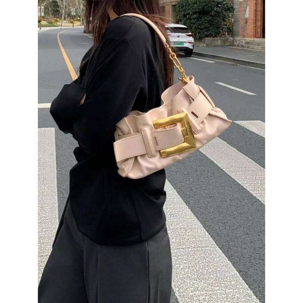 Office Designer Female New Vintage Casual Solid Color Cowhide Genuine Leather Shoulder Versatile Totes Handbag Underarm Bag 2025/06/10