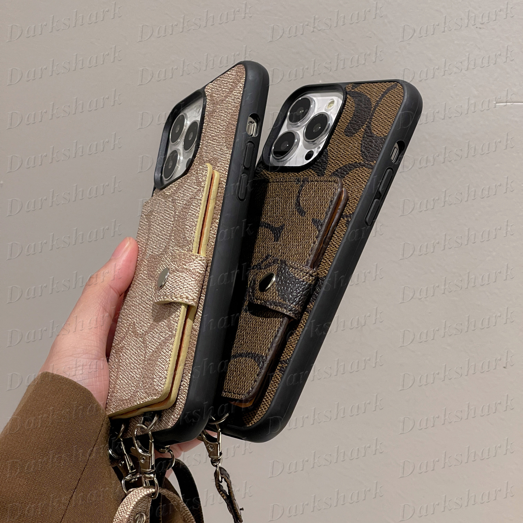 Vintage Luxury Designer Mobile Phone Case for iPhone 16 15 14 13 12 11 Pro Max X Xs Xr 8 7 Plus Premium Leather Protection Shoulder Wallet Card Pocket Holder Cover 12pro