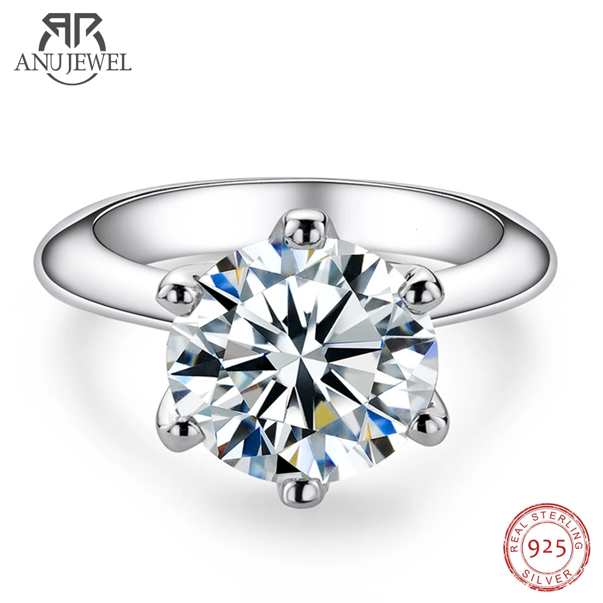 AnuJewel 1ct 2ct 3ct 5ct D Color Engagement Ring For Women 925 Sterling Silver Gold Plated Solitaire Rings Wholesale 250610