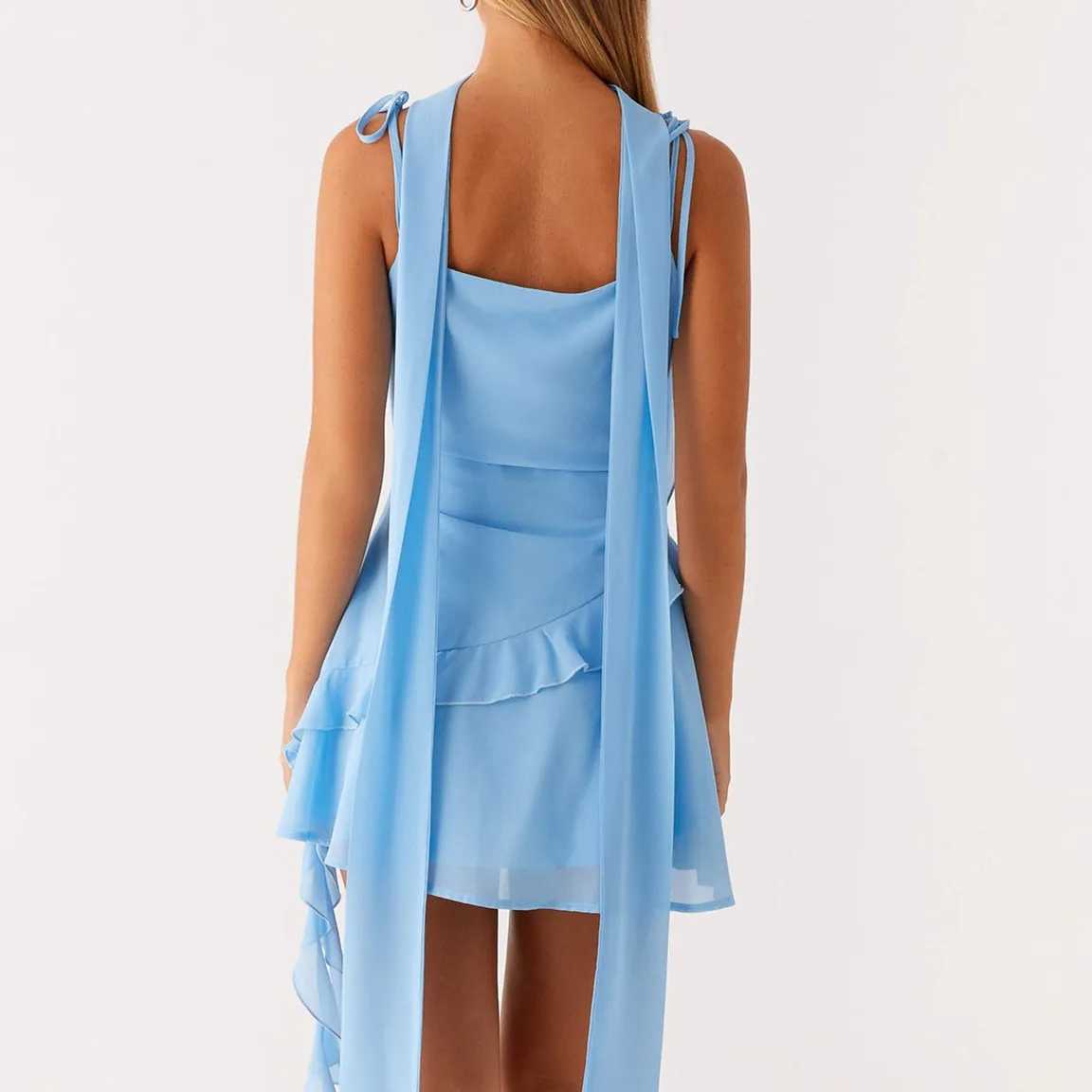 hirigin Womens Ruffle Cami Dress Sleeveless Spaghetti Strap Cowl Neck Slim Fit Mini Dress Summer Party Dress with Scarf XJ250610