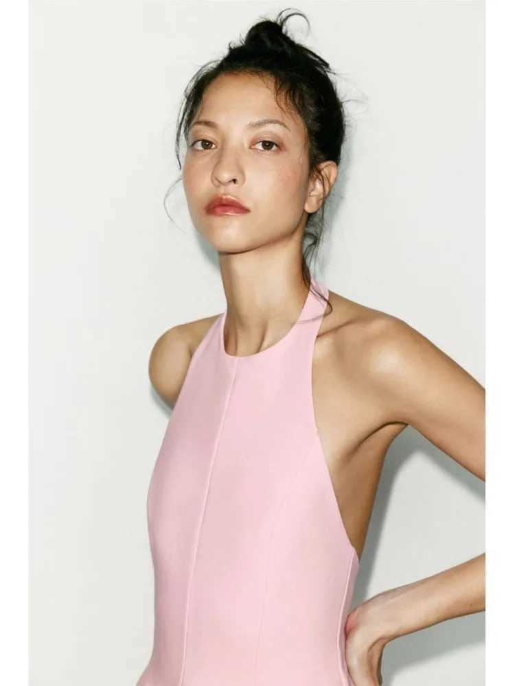 HipSeam Pleated Dress Women Spring Backless Short Halter Godet Womens Dress Female Party Dress Sexy Sleeveless Female Dresses XJ250610