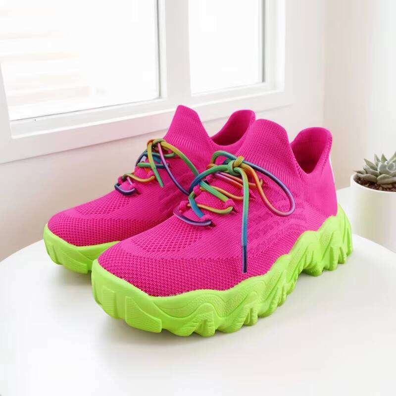 Wholesale Women Round Head Lace-up Flying Woven Casual Sports Running Shoes for Ladies