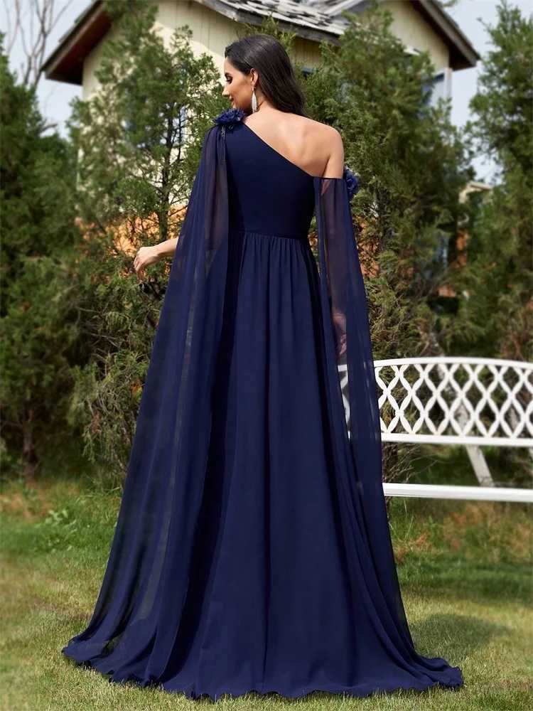 Luxury Chiffon Streamer Navy Evening Dress Long Elegant Dress Bridesmaid Party Prom Arabian Flower Cocktail Graduation Gowns XJ250610