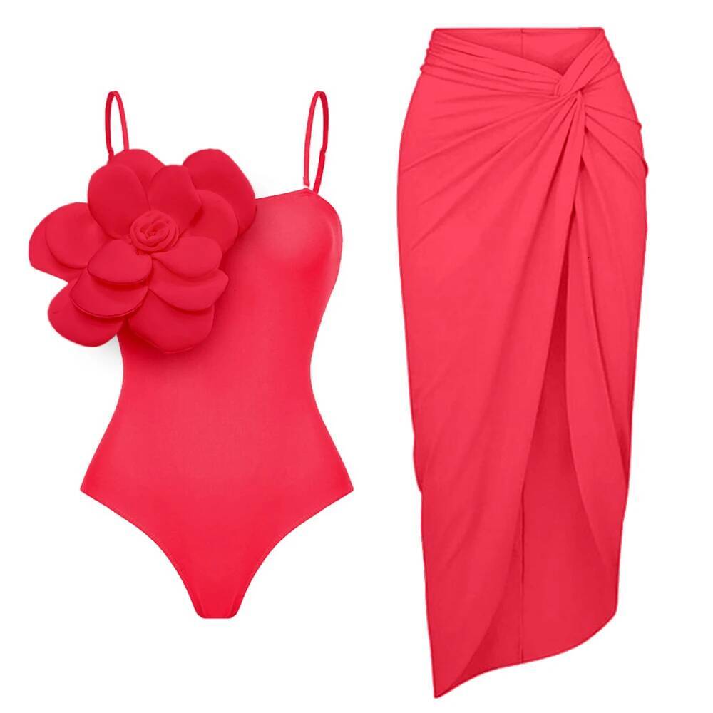 2025 3D Flower Bikini Set With Cover Up Swimsuit Women Sexy Floral Swimwear High Waist Monokini Desire Bodysuit Swim Suit